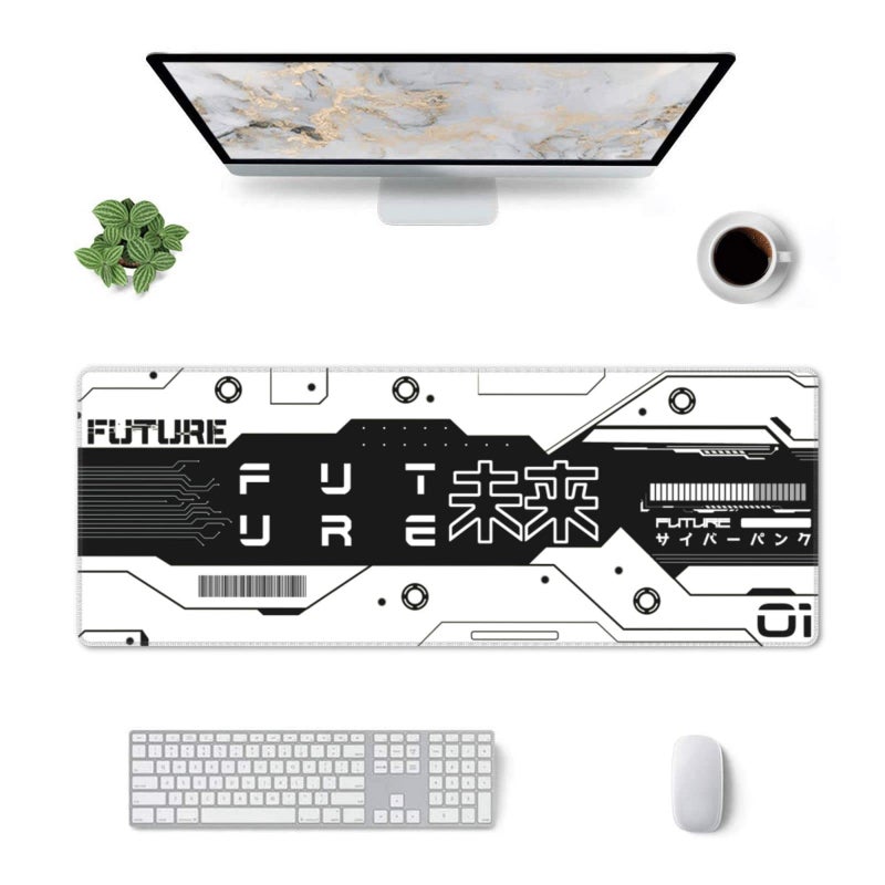 MOLIAN Black and White Future Gaming Mouse Pad XL  Large Non Slip Rubber Mousepad  Stitched Edges Desk Pad  Long Extended Mice Pad 31.5'' X 11.8'' - Image 2